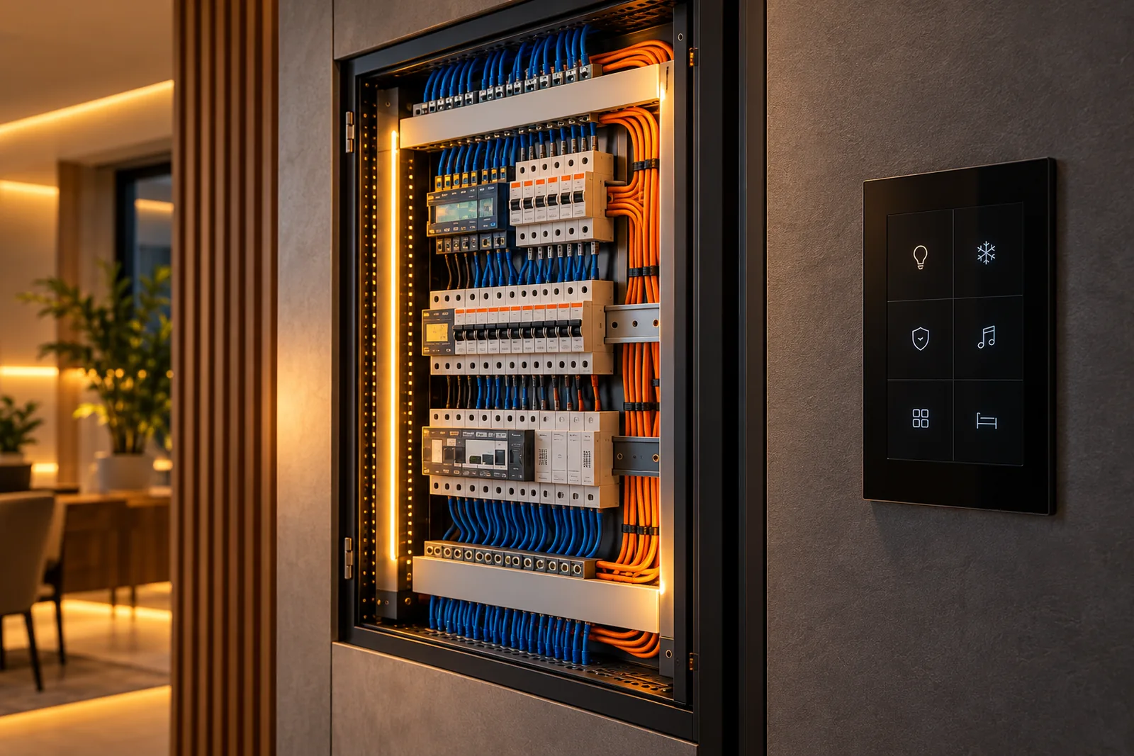 Infraestrutura organizada e controle de automação em um ambiente ilustrativo